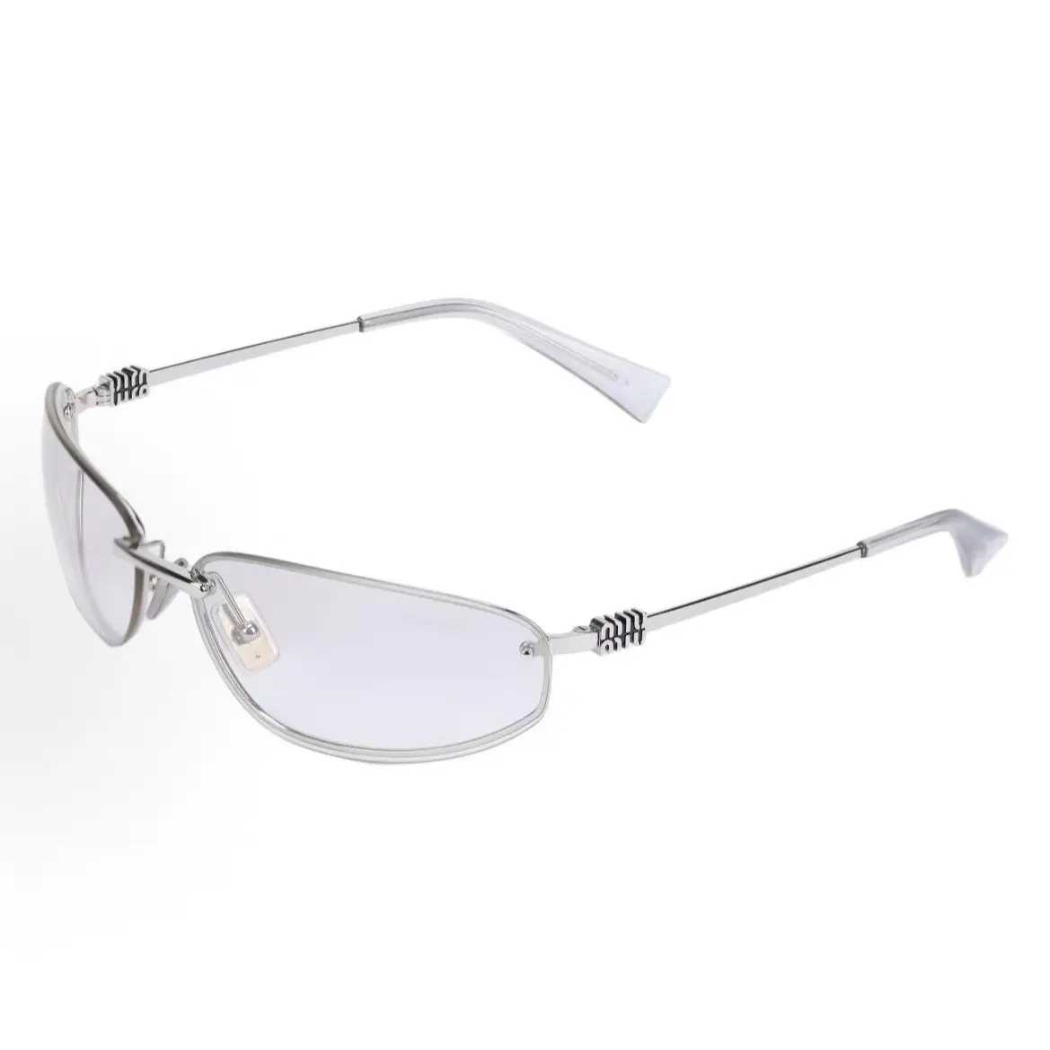 Pre-owned Brand New, Miu Miu SMUA50 Y2K Silver Metal Narrow Cat Eye Sunglasses