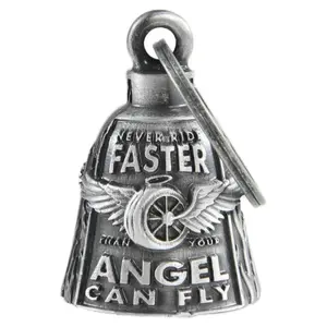 Christmas/Halloween Bell Gremlin/Guardian Motorcycle Bell with "Never Ride Faster Than Your Angel Can Fly" Design Heavy Duty Zinc Alloy Keychain for Bikers Women Men with Hanger
