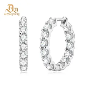 【exclusive in livestream】Delzzad Iced Out Hoop Earrings VVS Synthetic Moissanite S925 Unisex Earrings Jewelry Perfect Birthday Anniversary Christmas Gift for Men Women Wedding Set