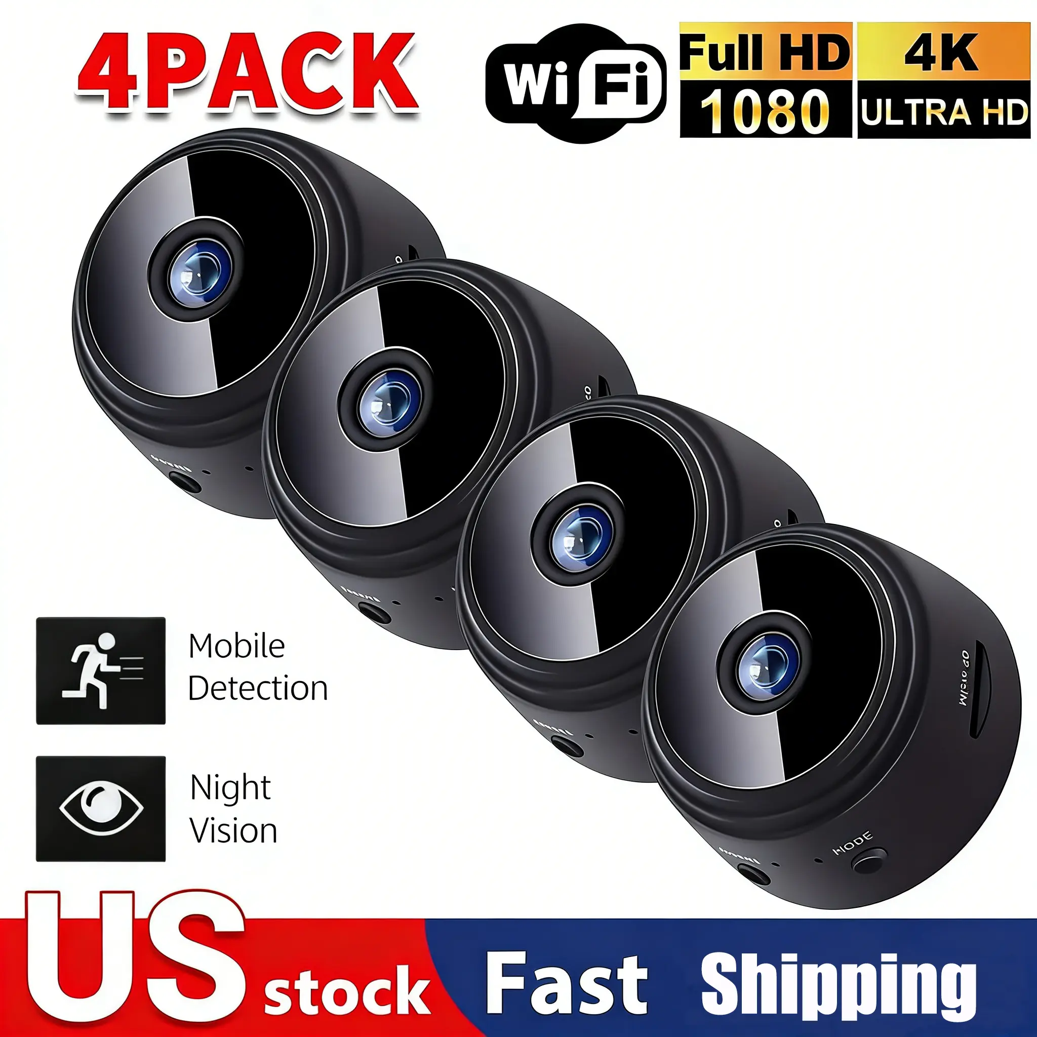 2026 New 4-Pack 32g Smart HD A9 Camera, 1080P Indoor/Outdoor Security Camera, Motion Detection, Remote App Access, Portable Wide-Angle Lens for Baby, Pet, Nanny Monitoring