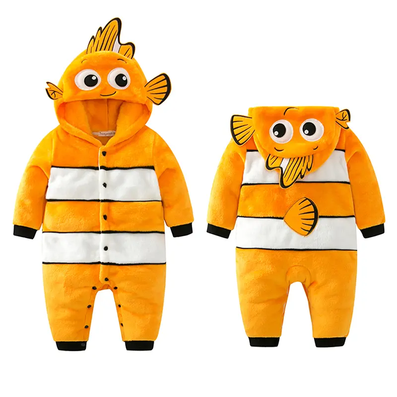 TONWHAR Kids Boys Girls Clown Fish SHaped Onesie, Children Cartoon Animal Costumes for Halloween, Baby Hooded Romper with Snap Button Closure