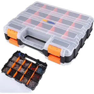 Small Parts Organizer Double Sided Parts Organizer with Removable Dividers 34-Compartments Storage Bins for Hardware, Screws, Nuts, , Washers, Nails, Fasteners, Tools
