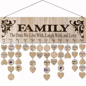 Wooden Family Calendar Plaque, 1 Set DIY Wooden Hanging Calendar Plaque, Personalized Custom Name, Suitable for Spring, Birthday, Anniversary, Easter, St. Patrick's Day Gifting, Hanging Room Decor, Wall Mounted Decoration