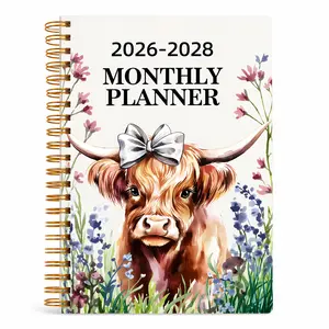 2026-2028 Highland Cow Floral 3-Year Planner, Weekly & Monthly Spiral Notebook for School Office Home, Cute Gift for Women Men Students Adults