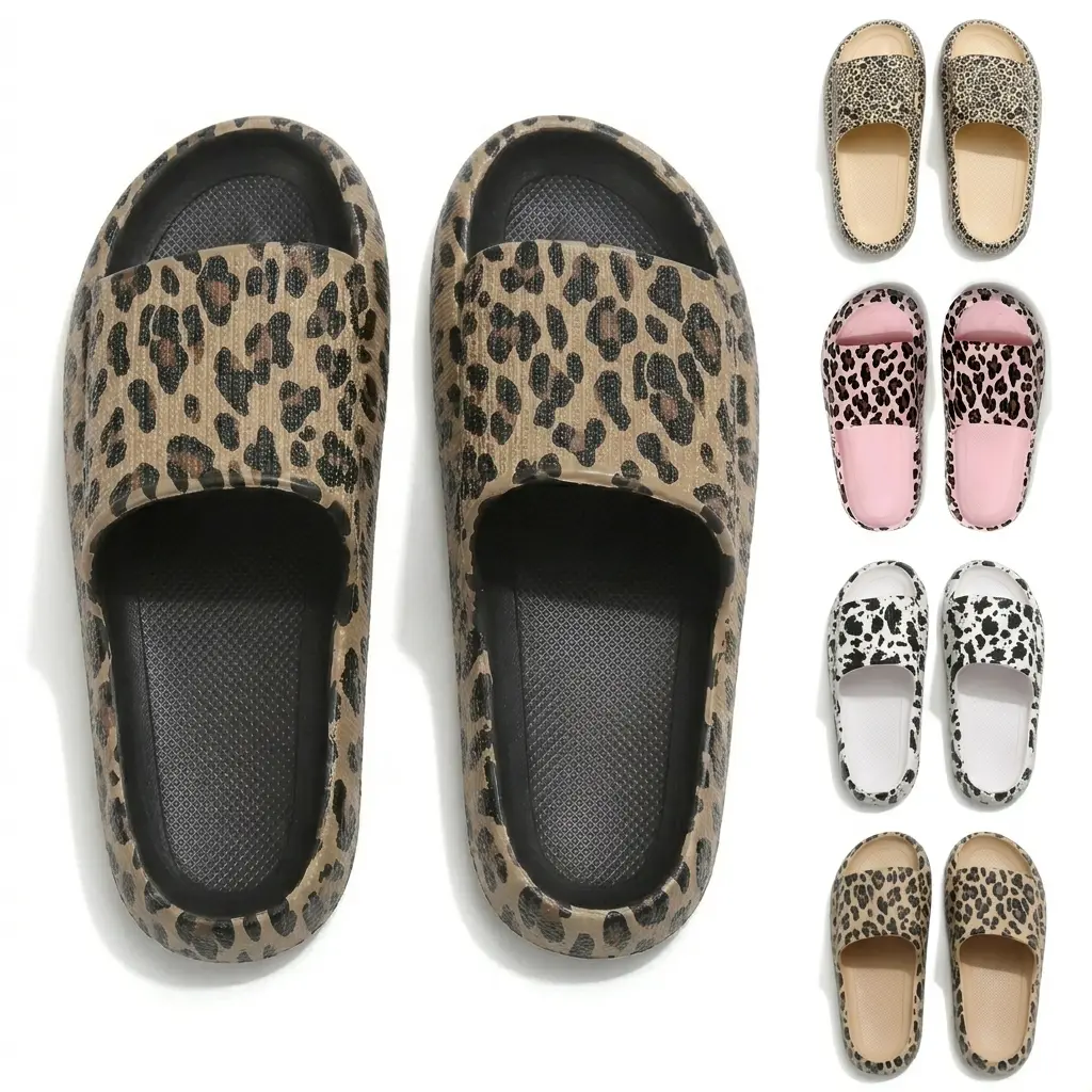 EVA Women's Leopard Print Slippers, Thick-Soled Non-Slip Bathroom Slippers, Beach Party Slippers Footwear Walking Shoes