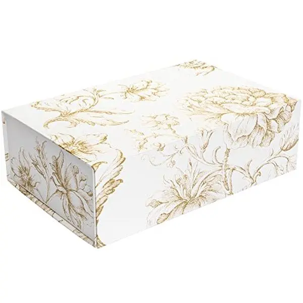 Luxury Keepsake Gift Box | Gold Floral Decorative Boxes with Magnetic Lids for Presents, Wedding Memory Box, and Bridal Gifts. 11.5" x 7.5" x 3.5"