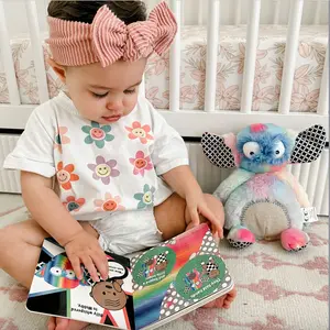 Rainbow Wobby Soft Plush & Infant Novelty Toy Book Set - Plush Fabric, Rainbow Hues, Colorful Fun, Textured Play, Easy-to-Hold, Embroidered Eyes, Unisex Infant Stuffed Toy