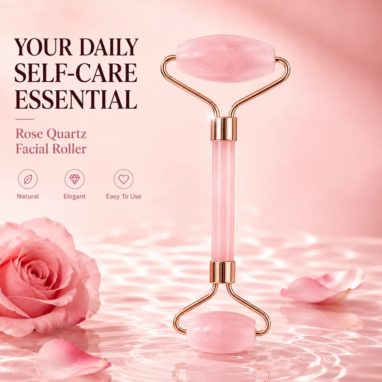 Rose Quartz Facial Roller for Face & Neck  Natural Crystal Face Roller, Skincare Tool for Self-Care, Beauty Routine & Relaxation body skin massage