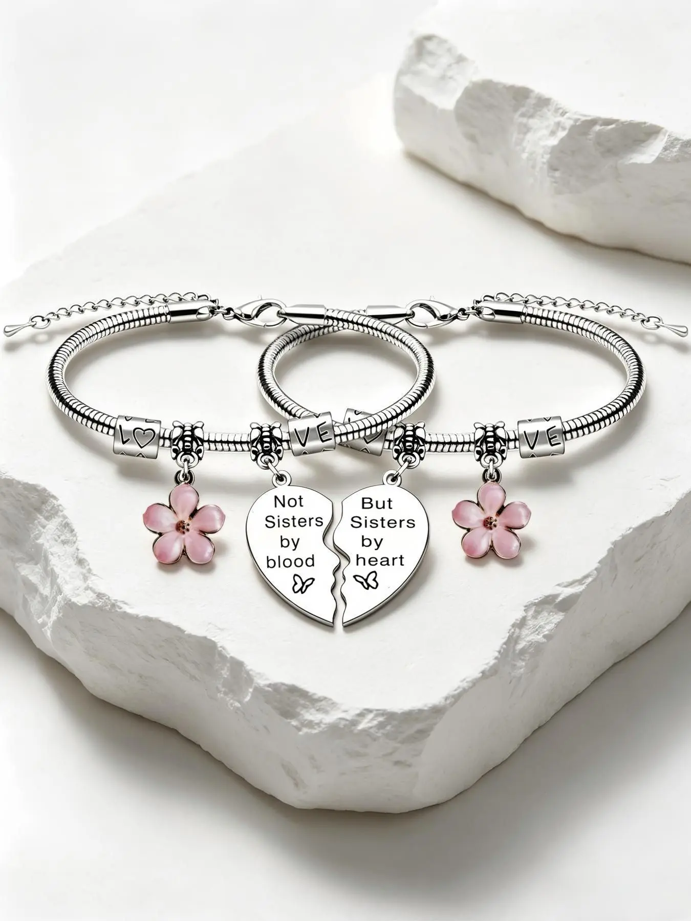 Zimoxuan 2pcs Sister Matching Bracelets Set, Split Broken Heart Design, Cute Style, Perfect Gift for Best Friends, Birthday & Christmas, Bracelet Sets