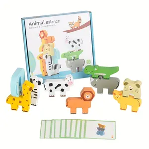 Children's educational balance exercise toys animal stacking music wooden balance stacking music building block stacking concentration willpower children's early education educational toys building block toys holiday gifts