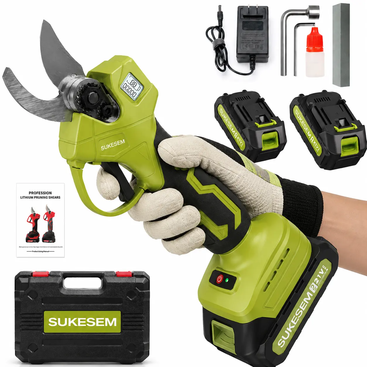 Cordless Electric Pruning Shears for Outdoor Gardening, 1.35in Heavy Duty Branch Power Pruner,  21V Batteries with LCD Display, 6-8H Runtime for Tree Trimming, Father's Day Gift
