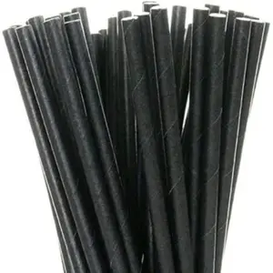 250 Pcs 7.75 inch Black Paper Drinking Straws Biodegradable Approx