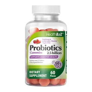 HealthA2Z Sugar-Free Probiotics Gummies (Raspberry & Watermelon) - 60 Pieces (Pack of 1) - 2.5 Billion CFUs Supports Digestive Health
