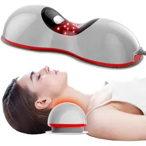 Heated Neck Stretcher with Red Light Therapy, Wireless Cervical Traction Device for TMJ Pain Relief and Shoulder Relaxer, Neck Traction Massager Pillow for Home/Office Used, Grey