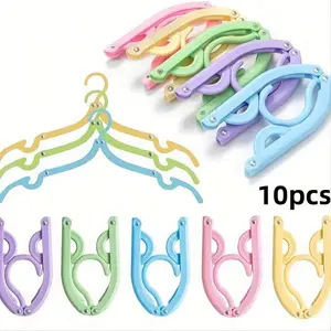 Random Color Portable Folding Clothes Hanger, 10pcs/set Colorful Clothes Drying Hanger, Foldable Hanger, Folding Hangers, Space Saving Hanger, Plastic Hangers, Clothes Organizer for Home & Travel