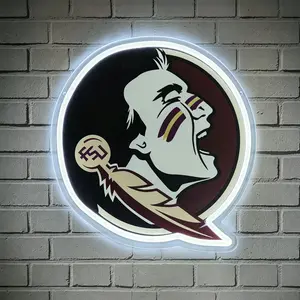 FSU Indians Head Neon Sign Print Pattern Decorative Light USB Powered Dimmable Light Suitable for Fan Living Room, Sports Bar, Stadium Lounge, Boys Gaming Room, Fan Club, Watch Party, Holiday Atmosphere, Fan Collectible Gift Neon Light