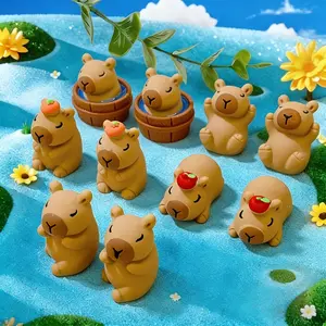 11pcs Set: Mini Luggage Storage Box & 10 Resin Capybaras, Ideal for Garden Decor, Car Accessories, DIY Ornaments, Gift for Animal Lovers