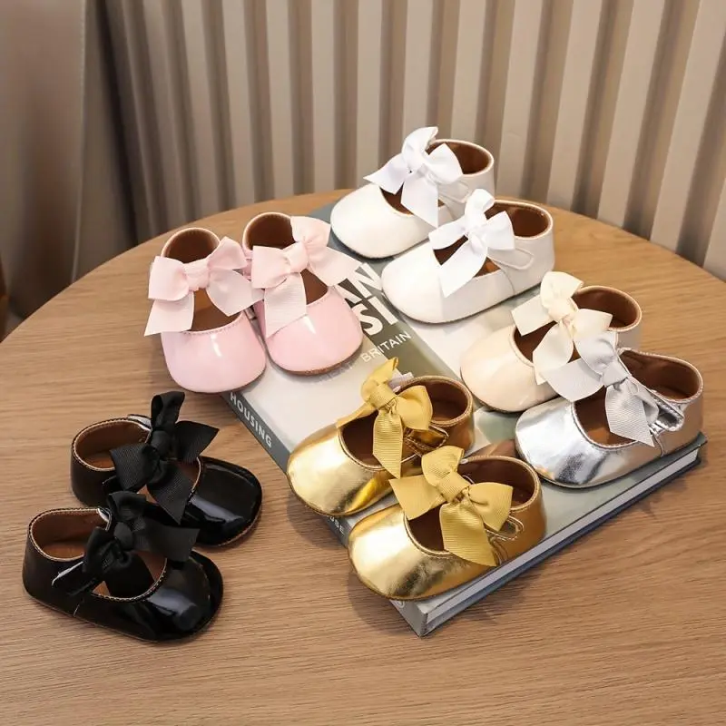 Baby Walking Shoes 0-1 Years Old Comfortable Elegant Shoes Smooth PU Bowknot Baby Walking Shoes