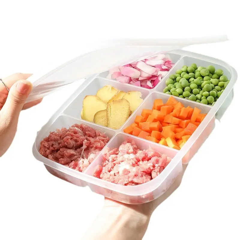 6-Compartment Food Storage Box, Refrigerator Organizer for Meat & Frozen Foods, Ginger Garlic Onion Container, Kitchen Essentials, Fridge Storage Container, Food Storage Containers