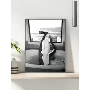 1PC Alcohol Wall Art Poster, Woman Drinking And Reading In Bathtub, Black And White Bar Cart Decor, Girls Bathroom Decor, Canvas Print, Canvas Wall Art,Posters For Room,Home Decor,Room Decor Aesthetic,Room Decoration Stuff