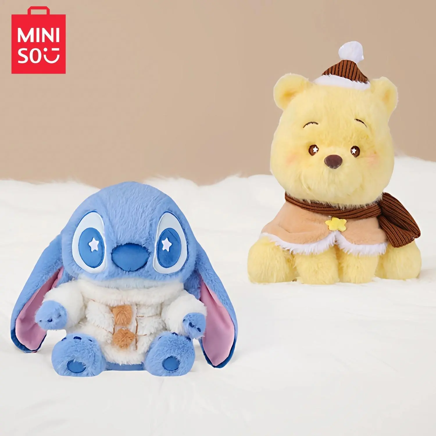 MINISO Winnie the Pooh Series Warm Cozy Sitting Stuffed Animals - Soft Fluffy Classic Design, Cute Holiday Gift for Girls, Christmas Haul Item