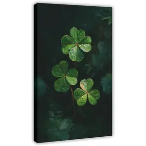 1pcs Framed St. Patrick's Day Four Leaf Clover Canvas Print Wall Art Lucky Clover Wall Decor for Living Room Modern Green Themed Painting Irish Holiday Decor Wrapped Canvas 08x12inch(20x30cm)
