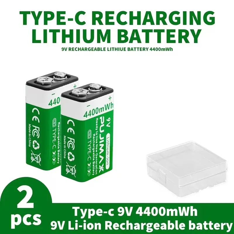 4-Pack 9V 4400mWh Rechargeable Lithium Batteries with USB-C 4-Slot Charging Storage Case Charger Kit, 1.5V Output for Smoke Detectors, 4400Mah