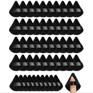 50PCS Mini Triangle Powder Puffs, Ultra Soft Velvet Makeup Puffs for Setting Powder, Foundation & Contouring, Under-Eye & T-Zone, Non-Slip Strap, Flawless Finish, Perfect for All Skin Types