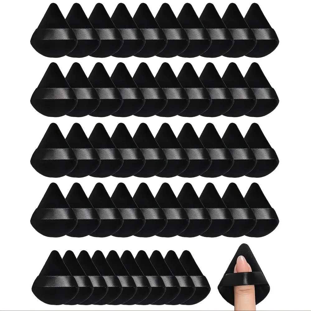 50PCS Mini Triangle Powder Puffs, Ultra Soft Velvet Makeup Puffs for Setting Powder, Foundation & Contouring, Under-Eye & T-Zone, Non-Slip Strap, Flawless Finish, Perfect for All Skin Types