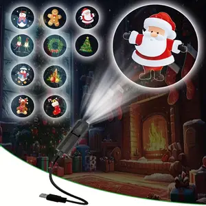 Christmas Projection Light, 1 Light + 10 Christmas Projection Patterns, 360° Rotatable, USB Light, Creates A Christmas Atmosphere, Decorative Home Light, Portable Night Light, Suitable For Walls, Ceilings, Bedrooms And Bedside Tables, Christmas Gift.