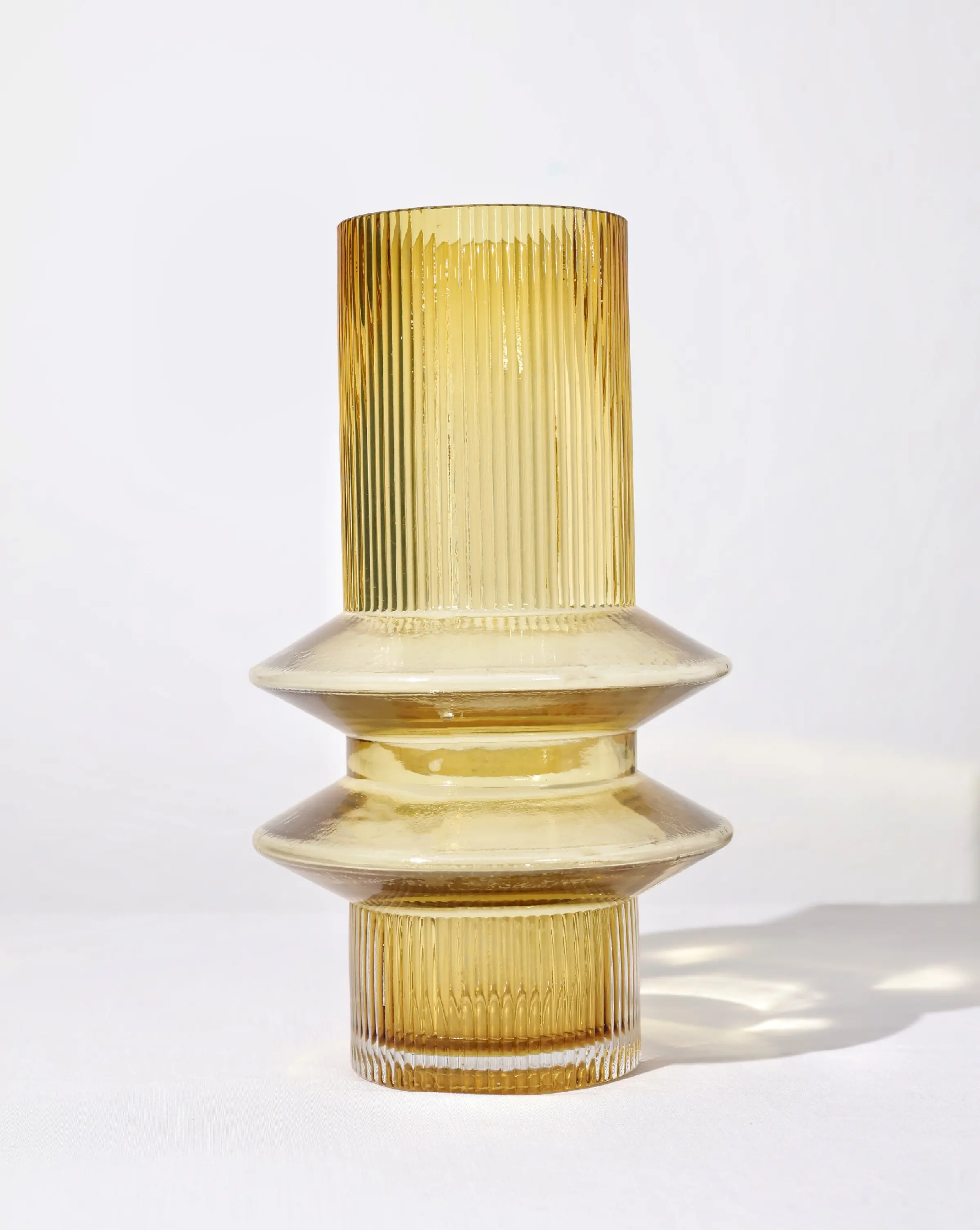 ORAND Nova Cylinder Glass Flower Vase - Amber, Aesthetic Home Decor, Thick Glass, Modern Moroccan Style Inspired, Geometric Vase Traditional Room
