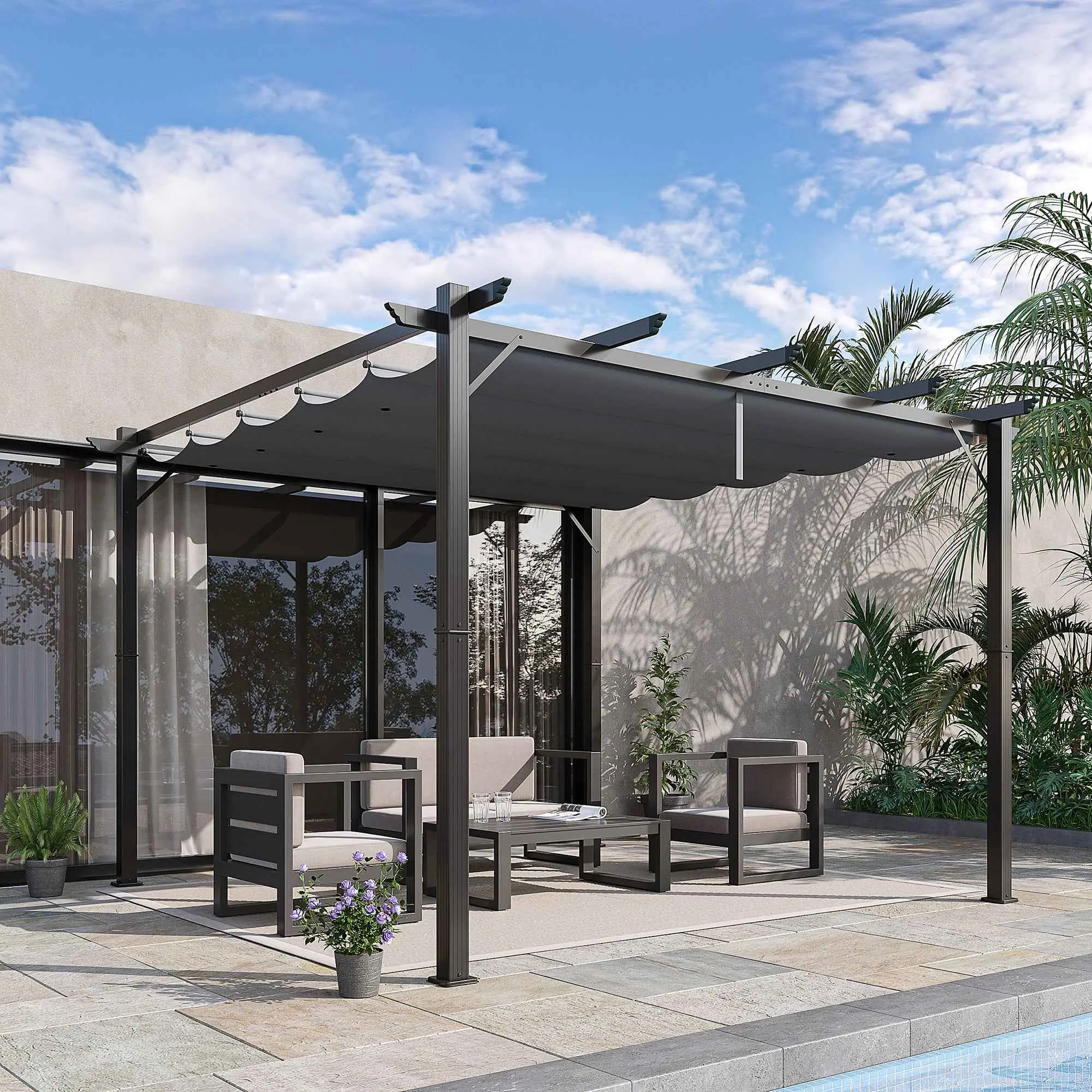 10x10 Retractable Pergola - Stylish Aluminum Patio Canopy for Outdoor Gatherings