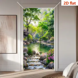 Forest & River Scenery Pattern Door Banner, 1 Count Durable Polyester Fiber Door Curtain, Decorative Door Banner for Home Living Room Bedroom, Ornaments, Indoor Backdrops