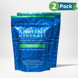 Ancient Minerals Magnesium Bath Flakes (2-Pack) in Forest Calm scent with Genuine Zechstein for Relaxation, Soothing Muscles, and Hydrating Skin