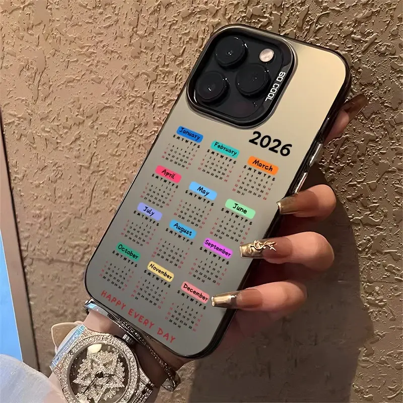 Black, energetic 2026 calendar pattern phone case, soft TPU protective case, compatible with iPhone 17/16/15/14/13/12/11/X/XS/XSMAX/XR/7P/8P/16E. A perfect holiday gift for friends, family, and yourself., Cover, Accessories, Casing, Fits Iphone