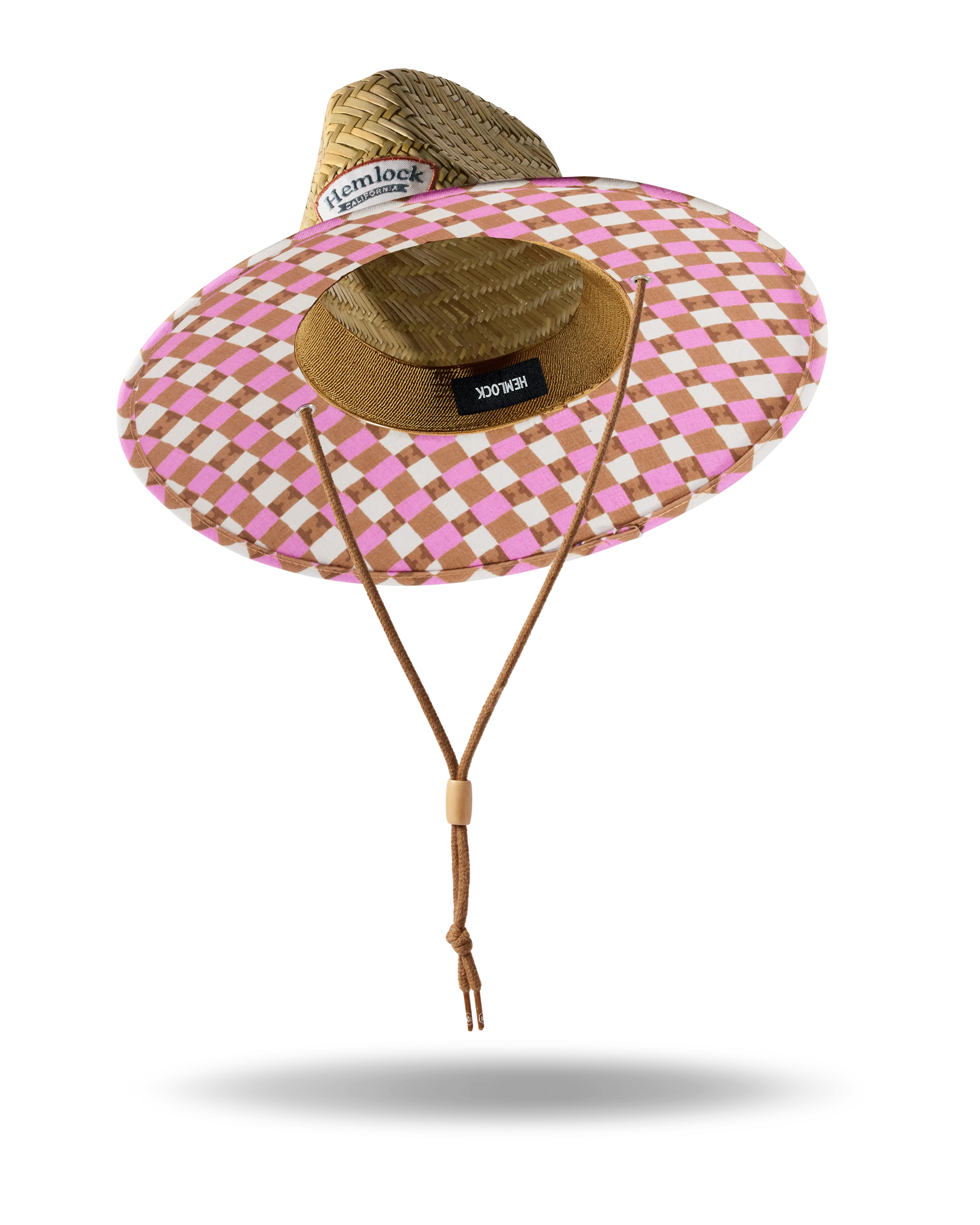 Lifeguard Sun Hat with Fedora Crown and 4.1" Wide Brim, Pink Checkered Print Liner for UPF 50+ Sun Protection, Lightweight & Breathable, Sun Protection Hat, Hemlock