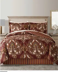 Odissey Reversible Scroll-Stripe 8-Piece Bedding Set, Queen & Double XL Sizes, Machine-Washable Edredón Collection, Queen Comforter Set, Quilt Bedding Set