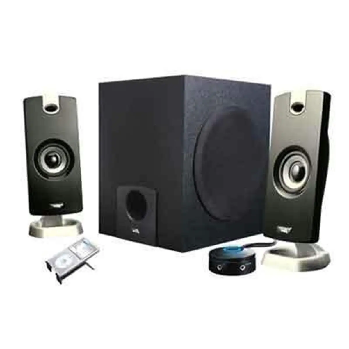 212 MAIN Cyber Acoustics CA-3090 3-Piece Gaming Audio Speakers - Flat Panel Design, Powered, Black, High-Wattage Audio Output, Watts