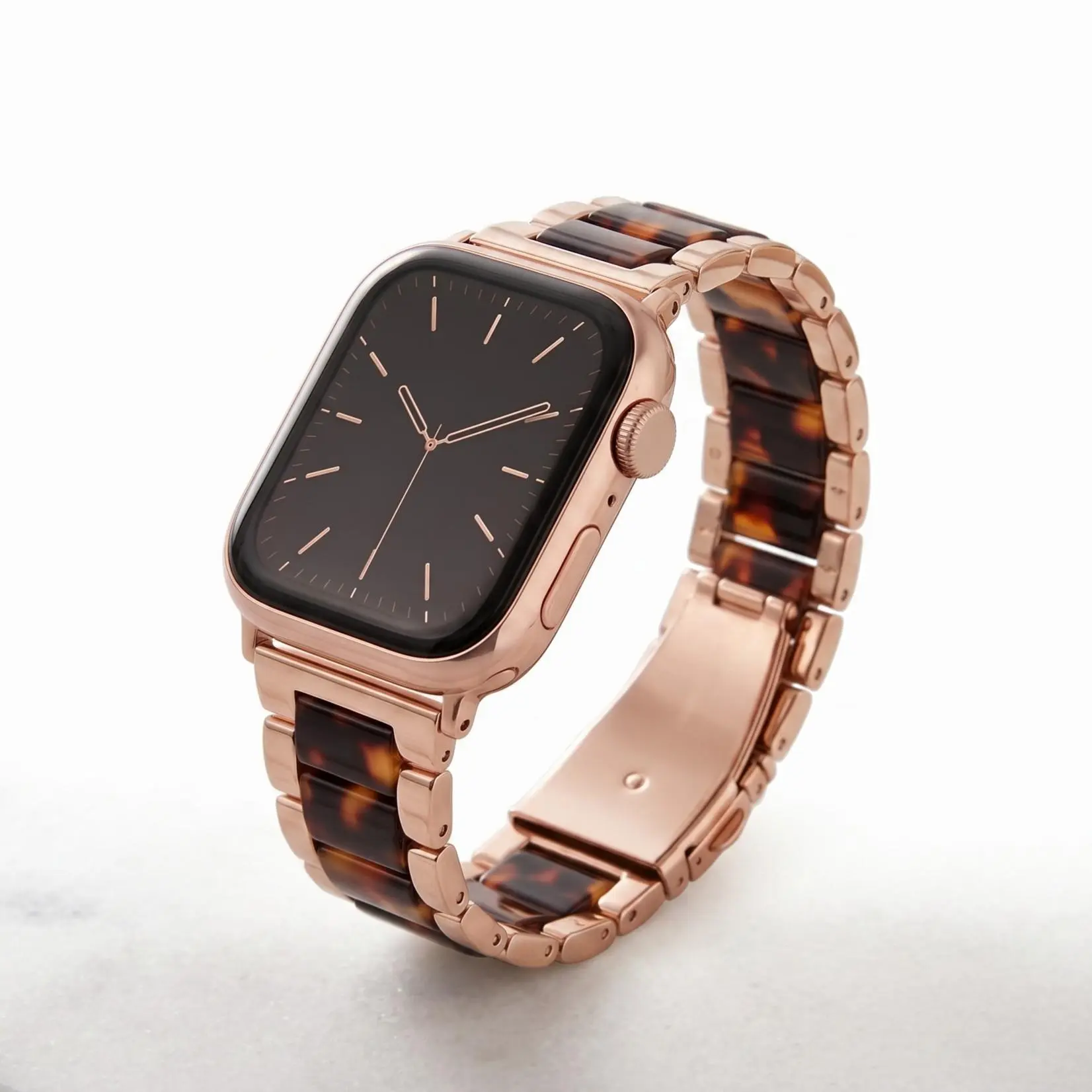 Women’s Luxury Tortoise Shell Vintage Resin-Steel Hybrid Watch Band - Elegant Adjustable Dress Replacement Strap for iWatch Series SE, Ultra (Multiple-Size Fashion Watch Accessories)