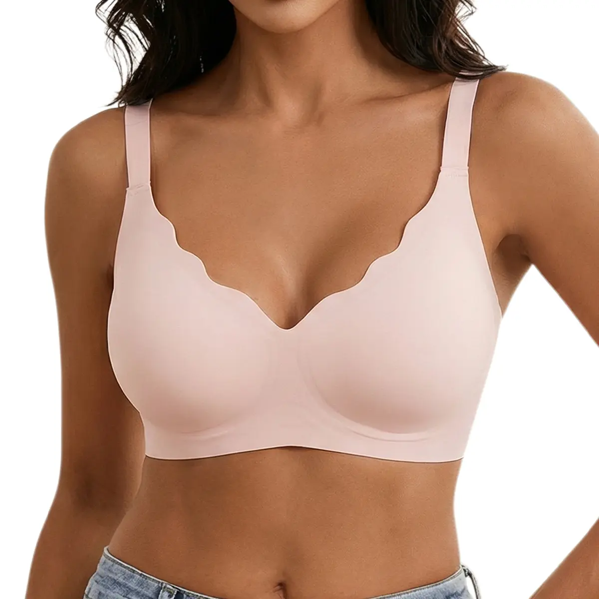 Women's Jelly Wireless T-Shirt Bra - Everyday, Working, Slight-Push Up, Breathable, Adjustable Straps, Perfect Fit, Basic Minimalist 1-Piece Nylon, Smooth, Lightweight