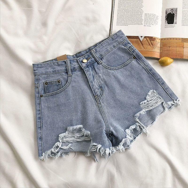 High Waist Ripped Jeans Pocket Tassel Shorts