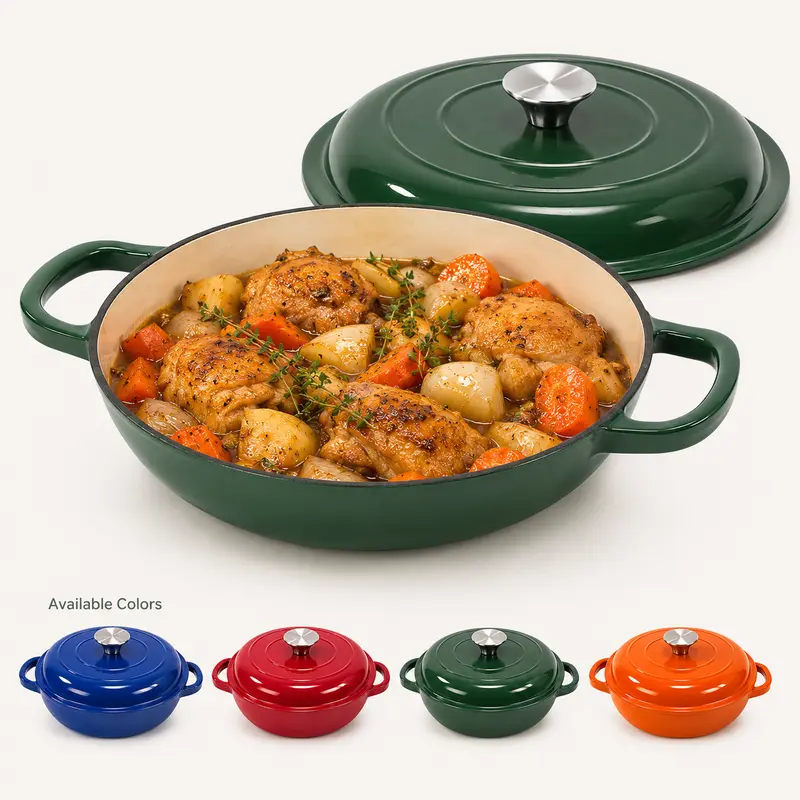 27cm Enameled Cast Iron Dutch Oven with Lid - Heavy-Duty Deep Braising Stockpot, Cooking Pots with Lids, Cast Iron Enamelled Pots for Home Cooking, Daily Kitchen Use, Steady Even Heat Distribution