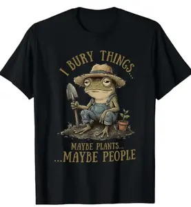 Funny Frog "I Bury Things" T-Shirt | Sarcastic Goblincore Tee | Dark Humor Plant Lover Shirt | Cottagecore Aesthetic Froggy Top