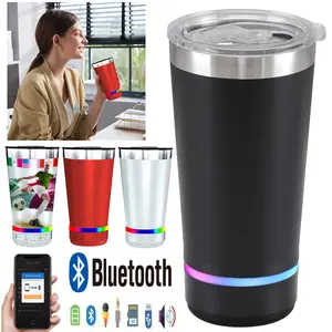 Stainless Steel 16.oz Nsulated MUG With Built-in Bluetooth Speaker Rechargeable Wireless Multi-color LED Lights Prefect Gift
