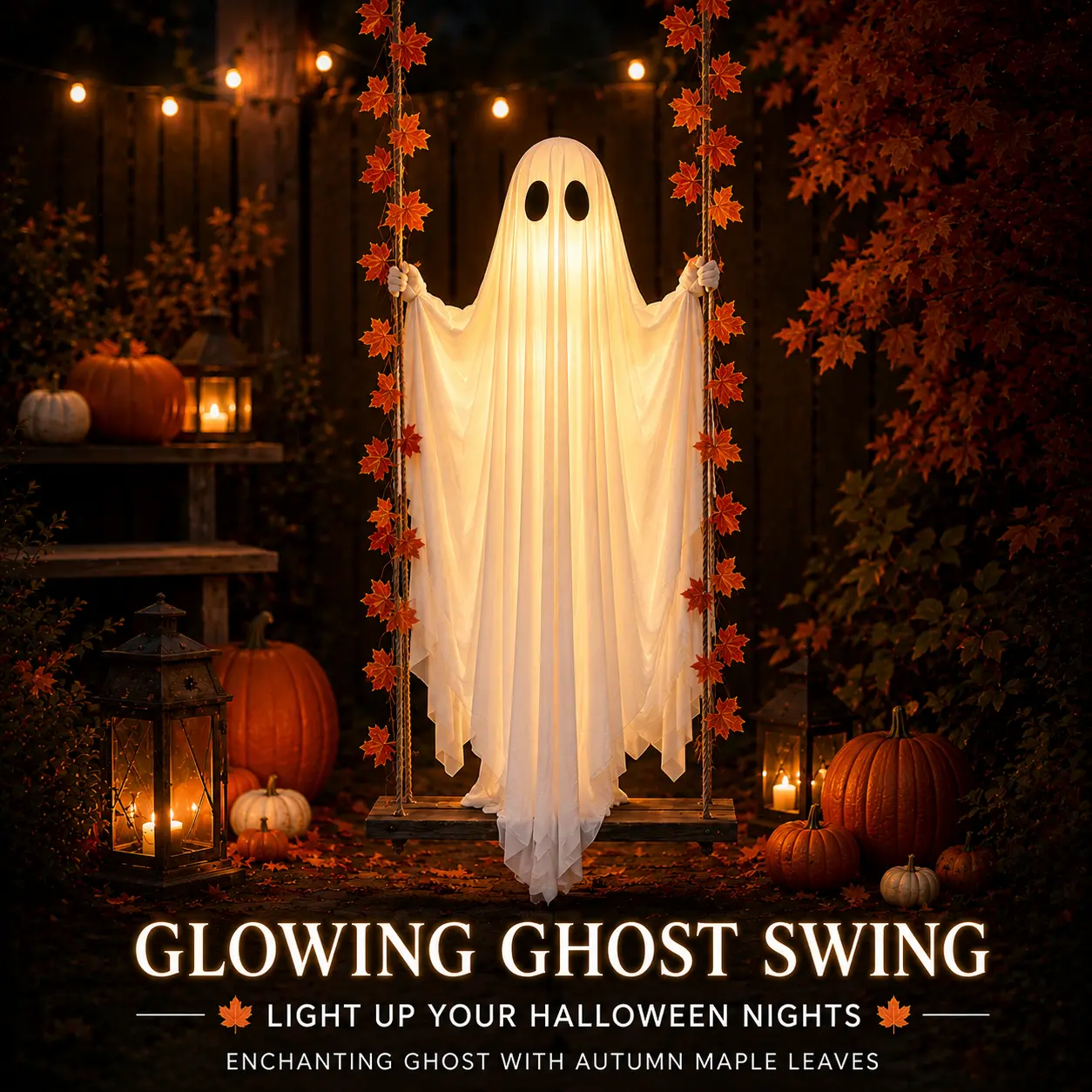 LED Glowing Swing Ghost Halloween Makeup Prop - Remote Control, 8 Lighting Modes, Outdoor Hanging Decor for Porch, Yd & Garden