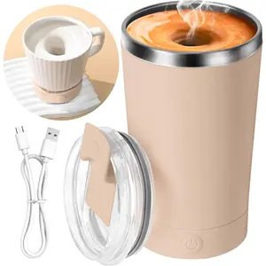 Self Stirring Coffee Mug With Lid Electric High Speed Self Stirring Mug 400ml Rechargeable Detachable Stainless Steel Self Stirring Cup for Coffee, Milk, Cocoa Christmas (Apricot)