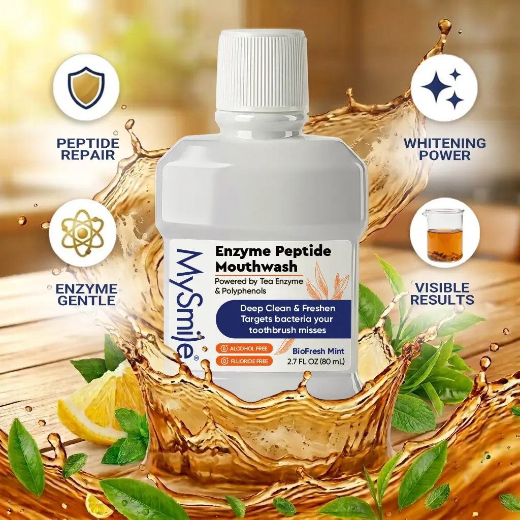 MySmile Gunk-Grabber Plaque Whitening Mouthwash - Enzyme Peptide Natural Oral Rinse for Deep Clean, Iced Black Tea & Mint Lemon Flavor, 2.7 fl oz (80ml) Single Bottle