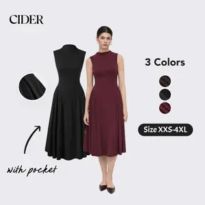 Cider High Neck Solid Ruffle Pocket Midi Dress - Fits Phone & Keys Womenswear Minimalist SwimWeek