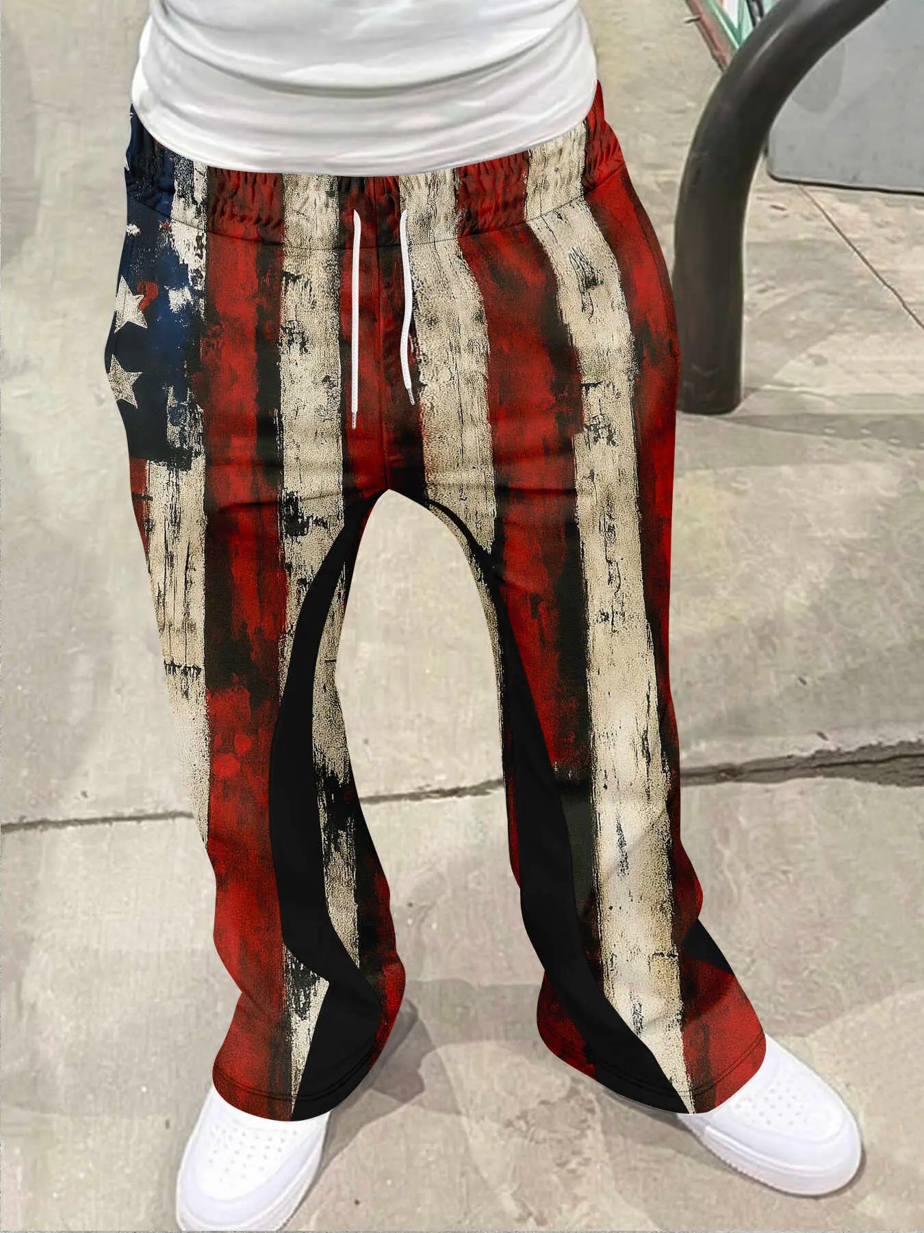 Men's Loose Fit Flare Leg Pants, Flared Streetwear, Casual Streetwear Joggers, Vintage Hip Hop Long Trousers, 3D Print Design, Sporty Fashion, Casual Comfy Trousers