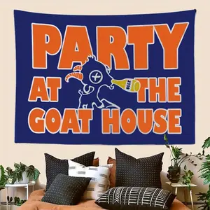 Tapestry  [1pc Fun Tapestry] 1pc Fun Inspirational Blue Mountain State Banger Party at the Goat House Tapestry | Peach Light Beige Fabric with Bold Orange & White Lettering | Perfect Holiday Gift for Dorm, Office, or Gym